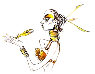 Model with lobster claw